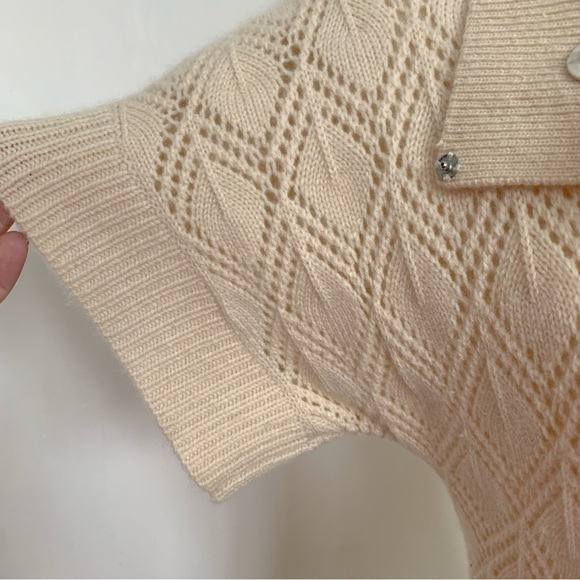 Trina Turk Cream Pointelle Wool Cashmere Blend Knit Cardigan Snap Button Front - Picture 4 of 8